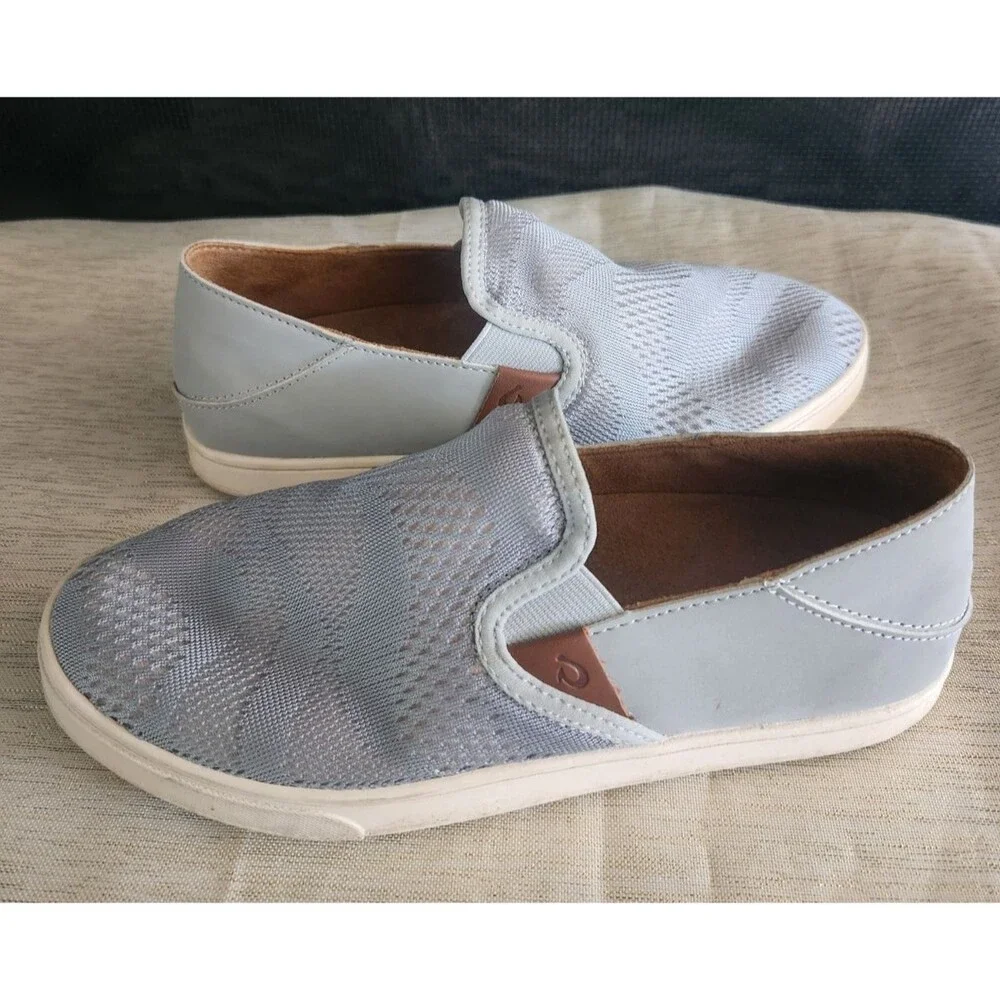 OLUKAI Pehuea Women's Slip On Sneakers Casual Everyday Shoes Gray Blue Size 7